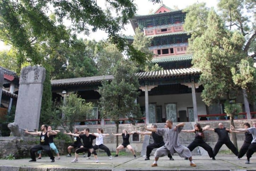 Kung fu students at a temple in China
